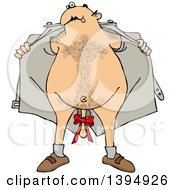 Cartoon Hairy White Man Flashing His Body With A Bow On His Penis