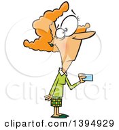 Cartoon Red Haired Caucasian Woman Making A Purchase With A Credit Or Debit Card