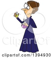 Poster, Art Print Of Cartoon Brunette Caucasian Female Chemist Marie Curie Holding Science Flasks