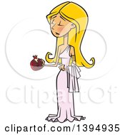 Cartoon Greek Goddess Persephone Holding A Pomegranate
