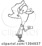 Cartoon Black And White Woman Making A Purchase With A Credit Or Debit Card