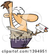 Clipart Of A Cartoon Happy Caucasian Man Mailing Or Receiving A Letter Or Tax Refund Royalty Free Vector Illustration