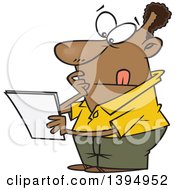 Clipart Of A Cartoon Black Guy Pondering And Reading A Letter Royalty Free Vector Illustration