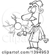 Poster, Art Print Of Cartoon Black And White Male Electrical Engineer Nicola Tesla With A Floating Ball Of Energy