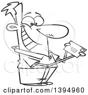 Clipart Of A Cartoon Black And White Happy Man Mailing Or Receiving A Letter Or Tax Refund Royalty Free Vector Illustration by toonaday