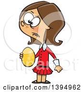Clipart Of A Cartoon Bratty And Spoiled Brunette White Girl Veruca Salt Holding A Golden Egg Royalty Free Vector Illustration