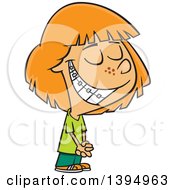 Poster, Art Print Of Cartoon Happy Red Haired White Girl Smiling And Showing Her Braces