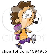 Poster, Art Print Of Cartoon Happy Brunette White Girl Whistling And Walking To School