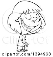 Poster, Art Print Of Cartoon Black And White Happy Girl Smiling And Showing Her Braces