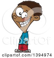 Cartoon Black Boy Grinning And Showing His Braces