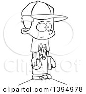 Clipart Of A Cartoon Black And White Boy Wearing A Big Jersey And Standing On Baseball Pitchers Mound Royalty Free Vector Illustration
