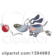 Poster, Art Print Of Cartoon Energetic Dog Chasing And Fetching A Ball