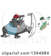 Poster, Art Print Of Cartoon Gorilla Golfer Swinging And Pulling Up Grass