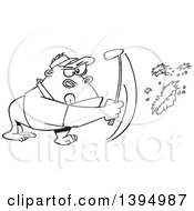 Poster, Art Print Of Cartoon Black And White Gorilla Golfer Swinging And Pulling Up Grass