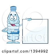 Cartoon Bottled Water Mascot Holding Pointing To A Blank Sign