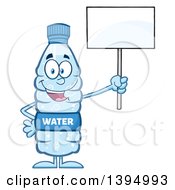 Cartoon Bottled Water Mascot Holding Up A Blank Sign