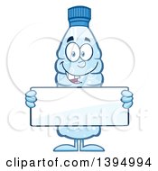 Cartoon Bottled Water Mascot Holding A Blank Sign