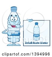 Cartoon Bottled Water Mascot Pointing To A Drink More Water Sign