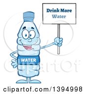Cartoon Bottled Water Mascot Holding Up A Drink More Water Sign