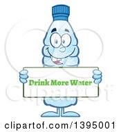 Poster, Art Print Of Cartoon Bottled Water Mascot Holding A Drink More Water Sign