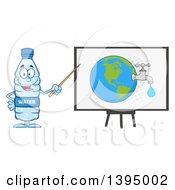 Cartoon Bottled Water Mascot Using A Pointer Stick During A Presentation About Usage