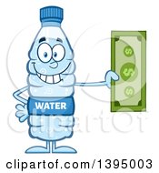 Cartoon Bottled Water Mascot Holding Cash Money