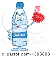 Cartoon Bottled Water Mascot Wearing A Foam Finger