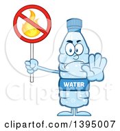 Cartoon Bottled Water Mascot Holding A No Fire Sign