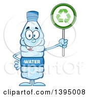 Cartoon Bottled Water Mascot Holding A Recycling Sign
