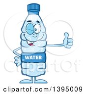 Cartoon Bottled Water Mascot Winking And Giving A Thumb Up