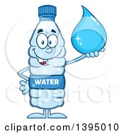 Cartoon Bottled Water Mascot Holding A Droplet