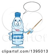 Cartoon Bottled Water Mascot Talking And Using A Pointer Stick