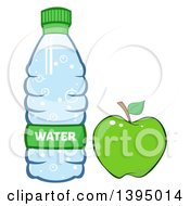 Poster, Art Print Of Cartoon Bottled Water And Green Apple