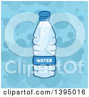 Poster, Art Print Of Cartoon Bottled Water Over Blue Bubbles
