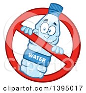 Cartoon Bottled Water Mascot In A Restricted Symbol