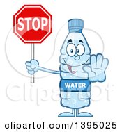 Clipart Of A Cartoon Bottled Water Mascot Holding A Stop Sign Royalty Free Vector Illustration