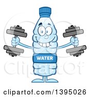 Cartoon Bottled Water Mascot Working Out With Dumbbells
