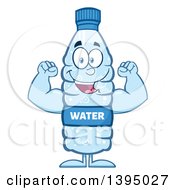 Cartoon Bottled Water Mascot Flexing His Muscles