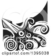 Clipart Of A Black And White Woodcut Giant Squid Royalty Free Vector Illustration by xunantunich