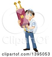 Happy Jewish Boy Holding A Torah For Bar Mitzvah