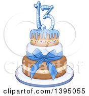 Poster, Art Print Of Blue Bar Mitzvah Birthday Cake With A Bow