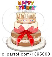 Clipart Of A Birthday Cake With A Bow Royalty Free Vector Illustration by Liron Peer