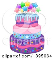 Poster, Art Print Of Girly Birthday Cake With Stars