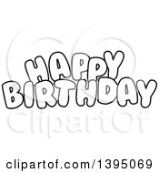 Poster, Art Print Of Black And White Lineart Happy Birthday Text