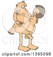 Cartoon Naked White Man Carrying A Woman