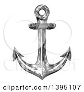 Clipart Of A Black And White Retro Woodcut Or Engraved Anchor Royalty Free Vector Illustration