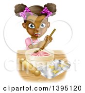 Happy Black Girl Making Star Cookies And Frosting