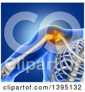 3d Xray Of A Mans Painful Shoulder Joint And Visible Skeleton On Blue