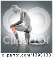 Poster, Art Print Of 3d Anatomical Man Kneeling With Glowing Knee Pain On Gray