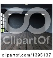Clipart Of A 3d Industrial Warehouse Loft Interior With Hanging Lights Big Windows And Wood Floors Royalty Free Illustration